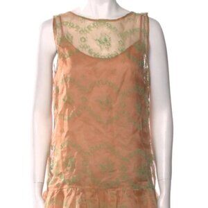 Red Valentino Couture Orange/Nude Chiffon Voile Silk Burnout Floral Mini Dress M